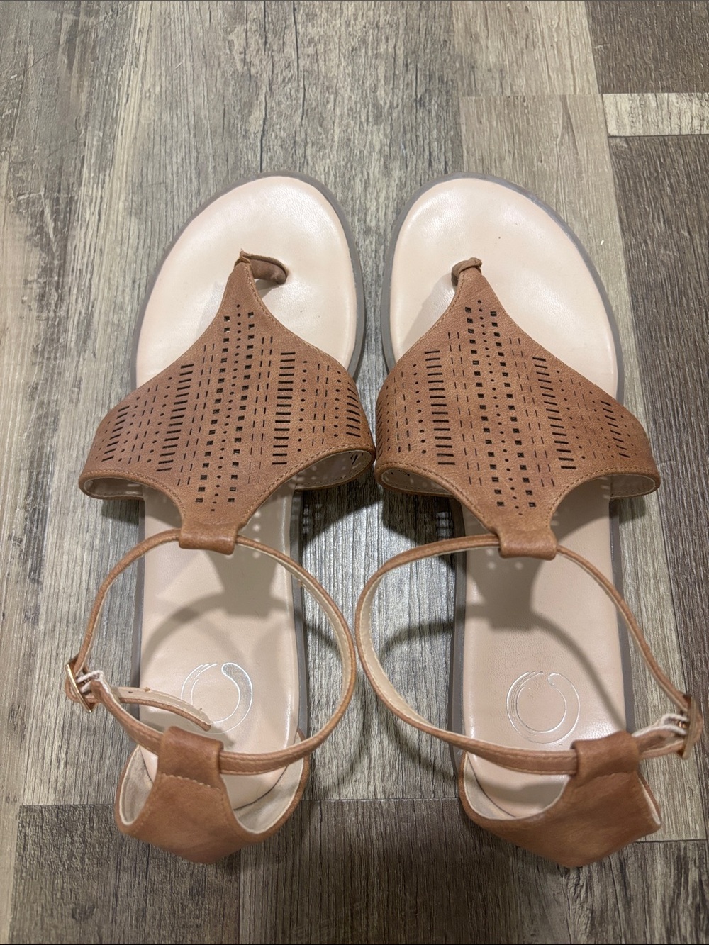 Women’s Tan Perforated Thong Sandals